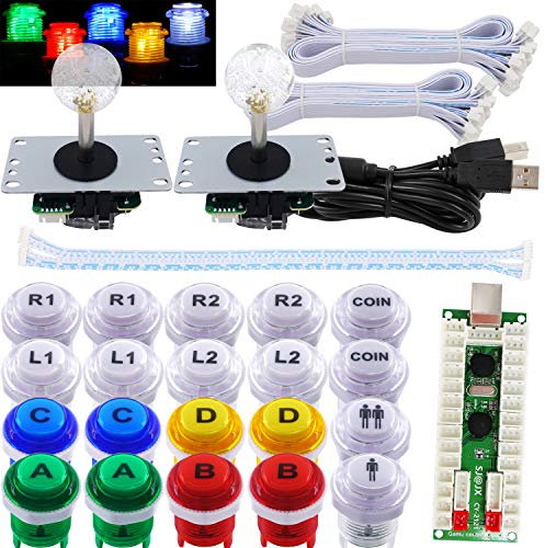 SJ@JX 2 Player Arcade Game LED DIY Kit LED Button Zero Delay USB Encoder Mechanical Keyboard Switch for PC Raspberry Pi Arcade Fight Joystick Xbox Style Color LED