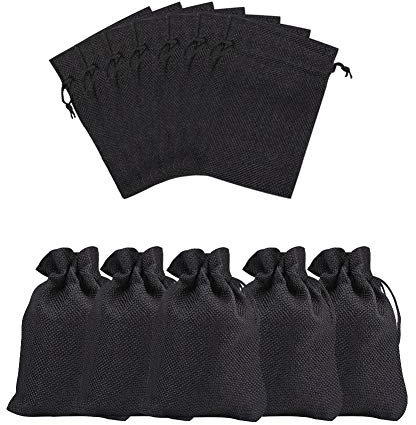 nbeads 50 Jute Geschenktüten mit Kordelzug Jute Säcke Schmuck Beutel Für Hochzeit Party und Diy Craft, 13,5-14×9,5-10 cm Schwarz