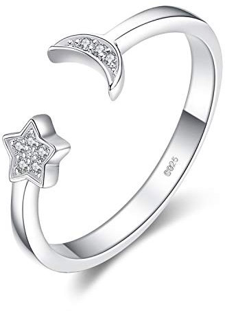 JewelryPalace Mond Sterne Verstellbar Promise Stapelring Eheringe Ring Silber 925 Damen, Zirkonia Silberringe Trauringe Damenring Einstellbare Offene Damen Ringe Set, Damen Schmuck