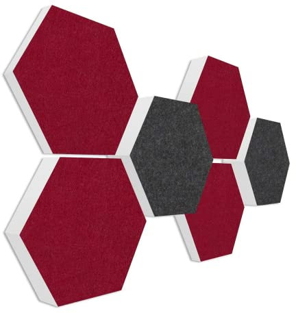 platino24 Schallabsorber COLORE aus Basotec G+ I Akustikpaneele mit Akustikfilz I 3D Wand-Paneele mit 6 Waben in Bordeaux & Anthrazit I Akustikplatten zur Schalldämmung in Büro, Studio & Wohnung