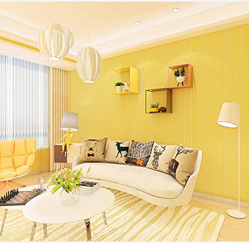 9.5X0.53M Modern Simple Stripes 11 Colors Embossed Flock Textured Non-Woven Wallpaper Roll for Bedroom Livingroom 1.73' W x 31.2' L=5.035㎡ (54sq.ft) (Yellow)