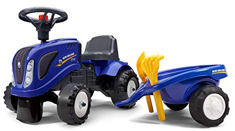 Falk Traktor New Holland mit Anhänger – ab 12 Monaten Schaufel und Rechen inklusive – 2 Styles zur Personalisierung – Nummernschild – 280 C
