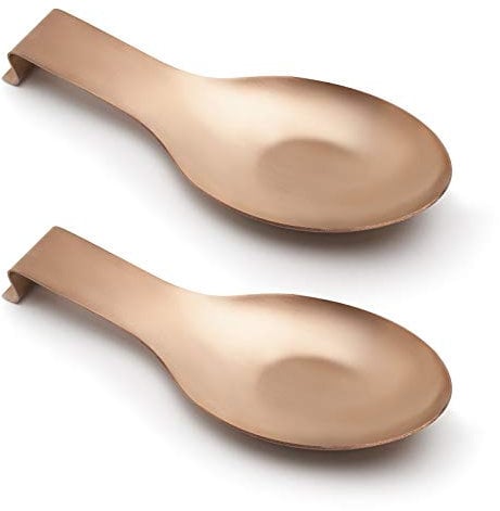 Pretty Jolly Stainless Steel Rose Gold Spoon Rest for Kitchen Counter Cooking Utensil Rest Spoon Ladle Holder for Stove Top Rust Resistant Large Spatula Rest Dishwasher Safe 9.61 x 3.74 in(2PCS)