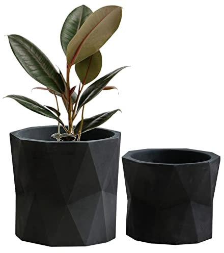 Olly & Rose Designer Geometric Plant Pots Garden Planters Set 2 Indoor Outdoor plant flower pot set (Matt Black)
