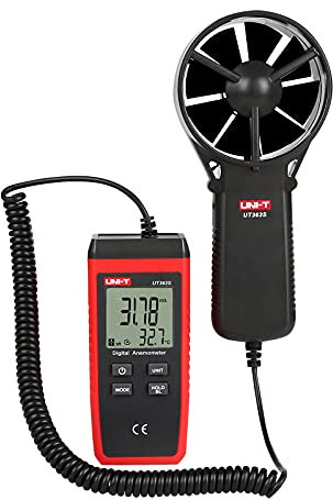UNI-T UT363S - Anemometro portatile per misurare la velocità del vento e la temperatura dell'aria da -10 °C a 50 °C, con sensore di vento estensibile, retroilluminazione LCD, massima tenuta dati