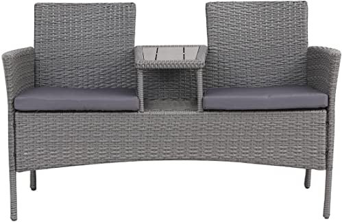 EVRE Lisbon Rattan 2 Seater Companion Partner Bench Garden Furniture Set Patio Conservatory for Terrace Balcony Garden Outdoor Indoor