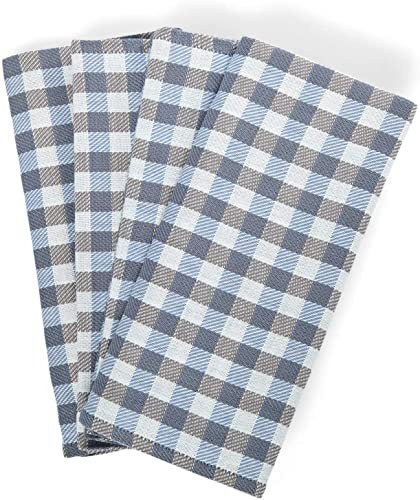 søstre & brødre 4er Set Geschirrtücher Küchentücher im hochwertigem Dobby-Design | Made IN EU | 100% Baumwolle - ÖKO-TEX Standard 100 | 50 x 70 cm Blau-Weiß Quadrate