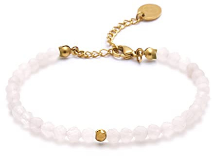BERGERLIN Rosenquarz Armband - facettiertes, rosa Armband - Gold - XS-S