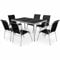 Tidyard 7-TLG. Garten Essgruppe, Terrassenmöbel Set 6 Personen, Tisch mit Glas-Tischplatte & 6 Stapelbar Stühle, Gartenmöbel Set Gartengarnitur Sitzgruppe Stahl Schwarz