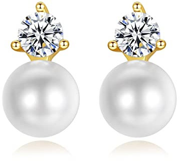 BCughia Ohrringen, Schmuck Ohrringe Gold Kupfer Pfosten mit Reibung Zurück 5x11mm Ohrstecker für Damen Weiß Runden Zirkonia Runde Perle Zirkonia