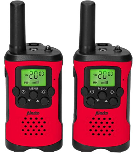 Alecto FR-115RD - Set von Zwei Walkie Talkies für Kinder - Walki Talki mit Reichweite bis zu 7 Kilometer - Walky Talky 8 Kanäle - integrierte Taschenlampe - beleuchtetes Display - Red