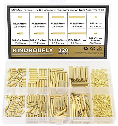 320 Pieces M2 Male Female Hex Brass Standoffs Spacers Screws Nuts Kit, Kindroufly Brass Standoffs Assortment Kit for PCB Motherboard