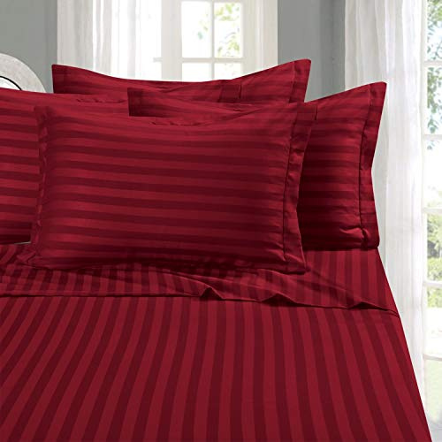 Elegant Comfort Softest and Coziest 4-Piece Sheet Set - 1500 Premium Hotel Quality Microfiber - Luxurious Wrinkle Resistant 4-Piece Damask Stripe Bed Sheet Set, Twin, Burgundy