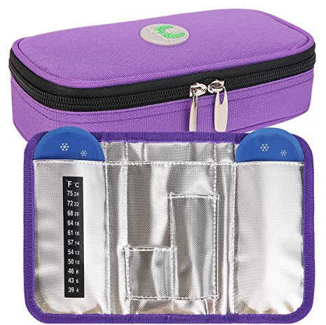 OVAKIA Frio Kühltasche Insulin Pen Tasche für Medikamenten Diabetikertasche mit 2 Kühlakku Organizer (Lila)