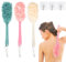 Brosse de Bain à Long Manche 3 Pièces avec 3 Crochets Collants Brosse pour le dos avec Fleur de Douche Brosse de Douche pour Homme et Femme