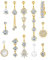 JeryWe Bauchnabelpiercing Gold Chirurgenstahl - 12 Stück Bauchnabelpiercing Ring Silber Zirkonia Belly Piercing Bauchnabel Mit Anhänger Bauchnabel Piercings Gold Lang Set 14G