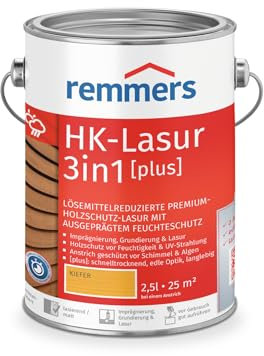 Remmers Vernice trasparente Acqua HK 3in1 pino, 2,5 litri, vernice per legno, per recinzioni, copertura per auto, casette da giardino, impregnante + fondo + finitura in uno