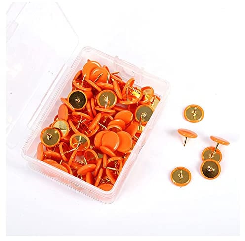 SHTGOI 100 Stück Reißzwecke Runde Reißnägel Dekorative Heftzwecken Markierungsnadeln Thumbtacks mit Kunststoffköpfen und Stahlspitzen Runde Pins Rund Stecknadeln für Fotos Kork Pinnwand Orange