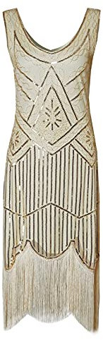 xxxiticat 1920s Vintage Kleid Damen Pailletten verschönert Quasten Falten Flapper Damen Mini Kleid Abendkleid Cocktail Party Kostüm Kleid(BW,M)