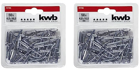 kwb Blind-Nieten/Popnieten Ø 4,8 mm, Länge 16 mm, aus Aluminium, mit verzinktem Stift, für handelsübliche Blindniet-Zangen (Packung mit 2)
