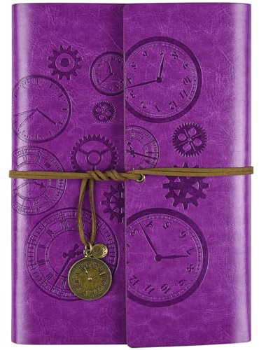 Asten Leder Notizbuch, Nachfüllbar Tagebuch, Vintage-Spiralbindung Tagebuch Reisetagebuch zum Schreiben Mit Linienpapier, Geschenk für Mädchen, Jungen, A6 18x13cm, Violett