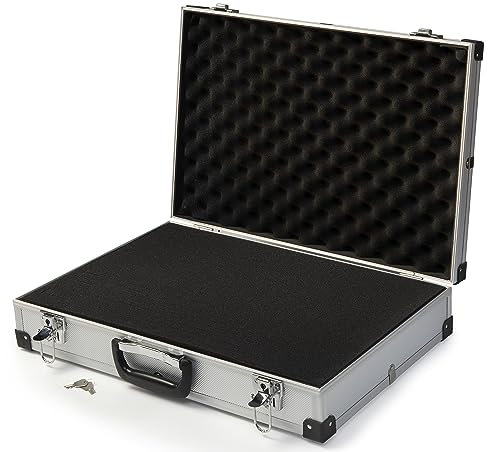 MC.Sammler Alukoffer mit Schaumstoff Rasterschaumstoff - Transportkoffer für Messinstrumente Messgeräte Kamera - 400 x 290 x 100 mm - Werkzeug Aufbewahrung Outdoor Koffer mit Schaumstoffeinlage