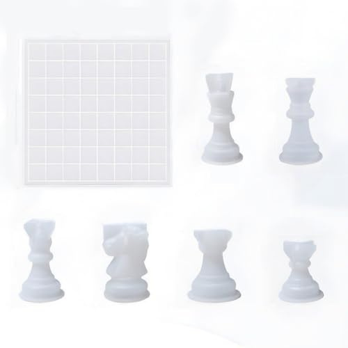 Ieron Juego de tableros de ajedrez, moldes de silicona de resina, molde de silicona para tablero de damas, 6 piezas de ajedrez 3D, moldes de fundición de resina - para manualidades de arte DIY