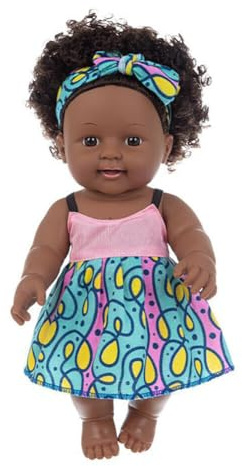 BYNYXI Schwarze Babypuppe, 12 Zoll Afrikanische Puppe für Kinder Spielpuppe weicher Körper Realistische Baby Puppe Schwarze Puppe mit Haaren Wiedergeborene Puppe Spielzeug für Kinder ab 18 Monaten