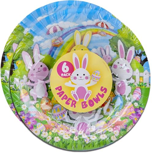 Quickdraw 12 x Easter Paper Bowls 15cm Cute Bunnies & Eggs Design Party Tableware for Sweets Snacks & Treats