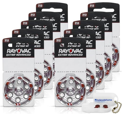 Wholesalehome Hearing aid Batteries Size 312, 60 Extra Advanced Mercury-Free Batteries with Battery Caddy