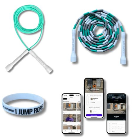 Elevate Rope - Springseil Bundle mit Workout App - 2 x verstellbares Jump Rope - Erwachsene und Kinder - Speed + Perlenseil - Zustand & Tricks - Innen/Außen - Springseil Set (Turquoise)