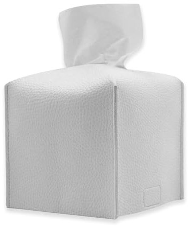 Kosmetiktücherbox, Taschentuchbox, Taschentuchspender, Tissue Box für Esszimmer Badezimmer Schlafzimmer Auto Büro, Verdicktes Ledermaterial, Quadratisch, Nachfüllbar 13 x 13 x 13 cm - Weiß