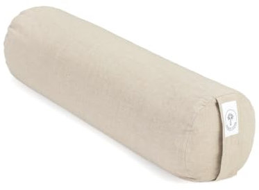 Leinenstoff Yoga Bolster | Runde Yoga Rolle mit Bio-Buchweizenschalen | Perfekt für Brustöffnung Und Rückbeugen | Waschbar und Reisefreundlich | Mit Trageschlaufe | Natürliches Leinen – Rund 70x20cm…