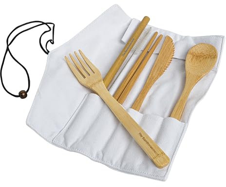Set de couverts en bambou respectueux de l'environnement - Mobile grâce à l'étui de voyage, léger, durable