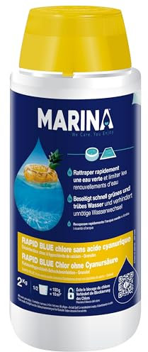 Chlore Non Stabilisé Rapid Blue, Granulés Hypochlorite de Calcium, 2KG - Marina : Puissant Désinfectant pour Piscines et Spas – Désinfection Choc, Chore sans Acide cyanurique
