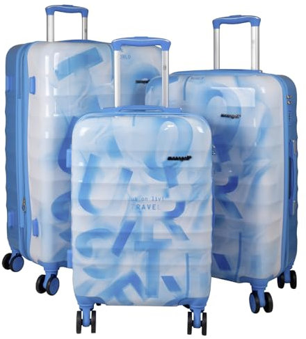 Trendyshop365 Koffer-Set 3-teilig Hartschale Verona 4 Räder Zahlenschloss blau-weiß