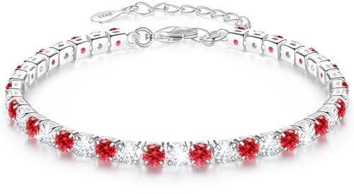 Fußkettchen für Damen,Tennis Fussketten für Frauen,Fußkette Damen,Fussketten für Frauen silber 925,Armband Damen,8.5in+2in,Silber 4MM CZ,Rot Fusskettchen Silber 925 Damen,Fußkette Damen Silber 925