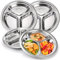 Hacaroa Set of 4 Stainless Steel Round Divided Plates, 20 cm Kids Dinner Plates 3 Sections Metal Food Tray, Unbreakable Snack Serving Platter for Toddlers, Picky Eaters