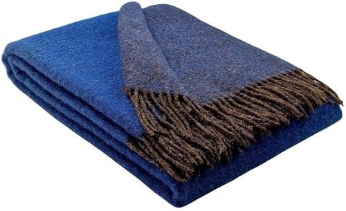 STTS International Wolldecke 100% Schurwolle Wohndecke in versch. Farben 140 x 200 cm Tagesdecke Schurwolldecke Woll-Plaid Tirol (Braun-Blau (Double face), 140 x 200 cm)