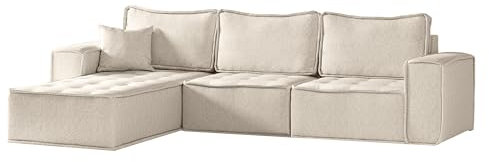 Kaiser Möbel, Ecksofa Bohoo L Maxi, Designer L-Form Sofa, Modern Design Couch, Polsterecke, Freistehend, Stoff Raven Hellbeige Links