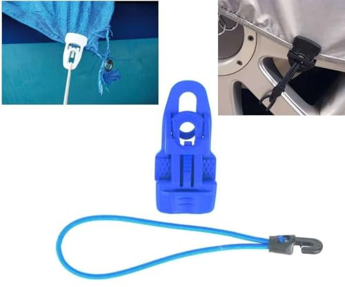 Paccs 10 Stück Holdon Planenclips MIDI Blau + 18 cm Ø 4 mm Spanngummi Spannfix - Planenspanner mit Bungee Gummi