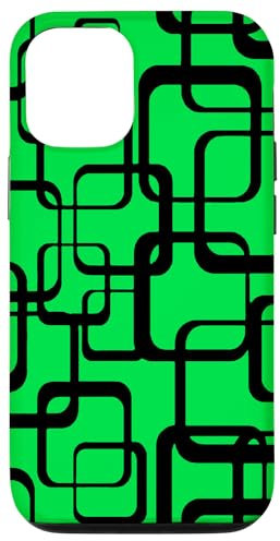 Hülle für iPhone 14 Retro MCM Quadratisches Motiv Vintage Muster 11 gedecktes Grün