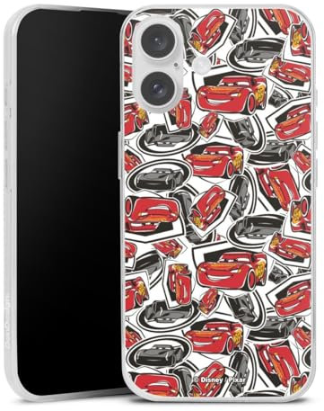 Slim Case extra dünn kompatibel mit Apple iPhone 16 Silikon Handyhülle transparent Hülle Cars Disney Pixar Lightning McQueen 95