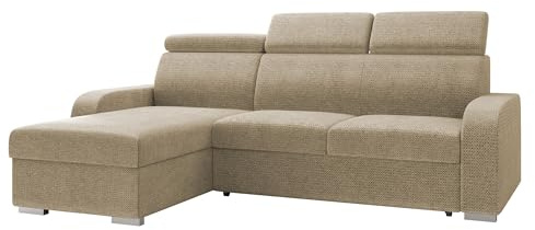 Mirjan24 Elegante Ecksofa Apollo mit Bettkasten und Schlaffunktion, Modernes Eckcouch mit verstellbare Kopfstützen, Polsterecke (Crown 02)