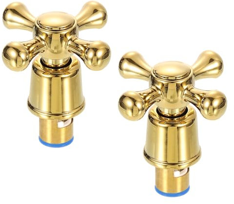 sourcing map 2Pcs Faucet Tap Handle, Shower Knobs, Cold Faucet Knob Handles, Alloy Cross-Arm Faucet Tap Replacement for Kitchen, Shower, Tub, Gold