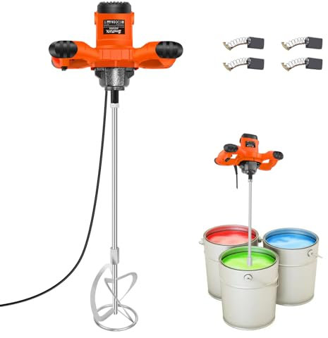 Leistungsstarker Mörtelrührer 600mm Rührstab, 120mm Rührerdurchmesser, 6 Geschwindigkeiten 1700U/min, Doppelhandgriff einfach zu bedienen, Elektrischer Rührwerk Betonmischer (Orange)
