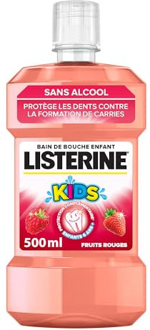 Listerine – Bain de Bouche Enfant Fruits Rouges 0% Alcool (bouteille de 500 ml) – Soin bucco-dentaire pour éliminer 99,9% des bactéries – Bain de bouche sans alcool pour une haleine fraîche durable