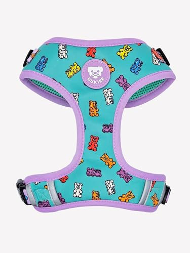 DUKIER - Verstellbares Hals- und Brustgeschirr für Hunde, Anti-Ziehweste, Haustiere, aus Neopren, Gummy Bears, Größe M