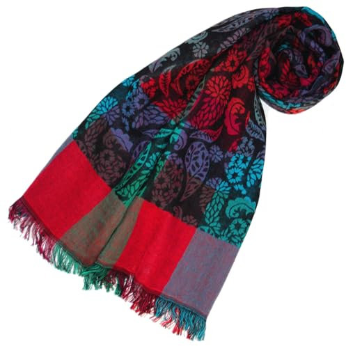Lorenzo Cana - Luxus Damen Schal aus weicher Wolle aufwändiges Paisley Muster bunt mehrfarbig 34 cm x 184 cm Wollschal Wolltuch Damenschal Damen 78692
