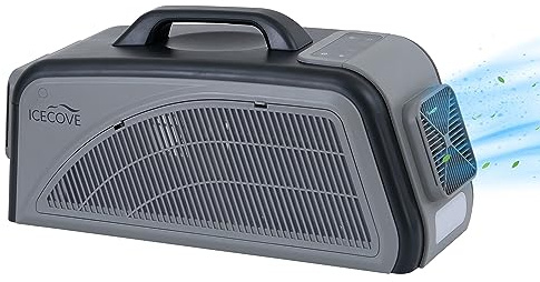 IceCove Portable Air Conditioner, 2500 BTU Fast Cooling AC Unit for Camping, Caravans & Home, 3-in-1 Compact Air Con with R290 Eco Refrigerant, LED Light, Ideal for Tents, RVs, Vans & Garages, Gray